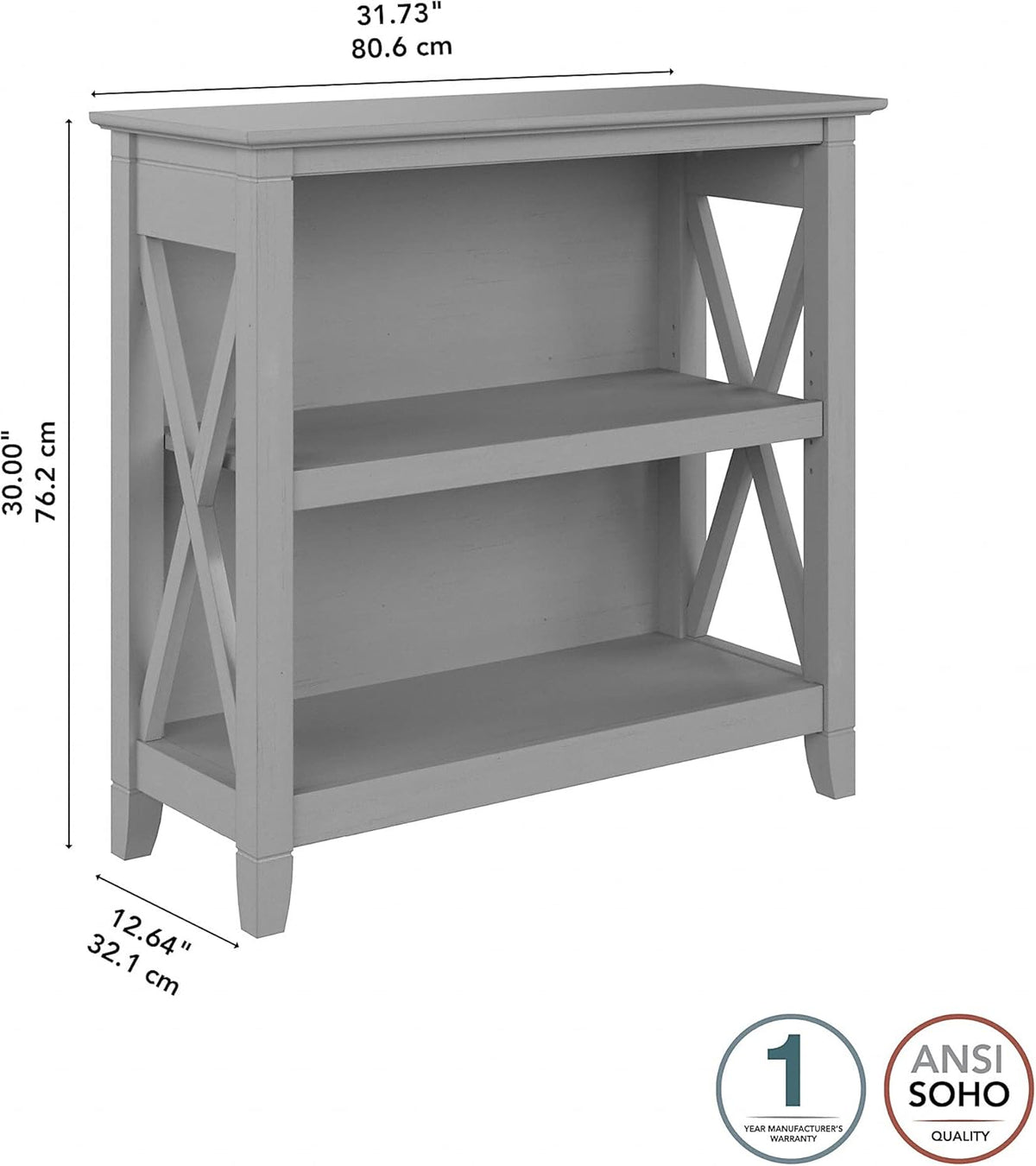 2 Shelf Bookcase in Cape Cod Gray H307
