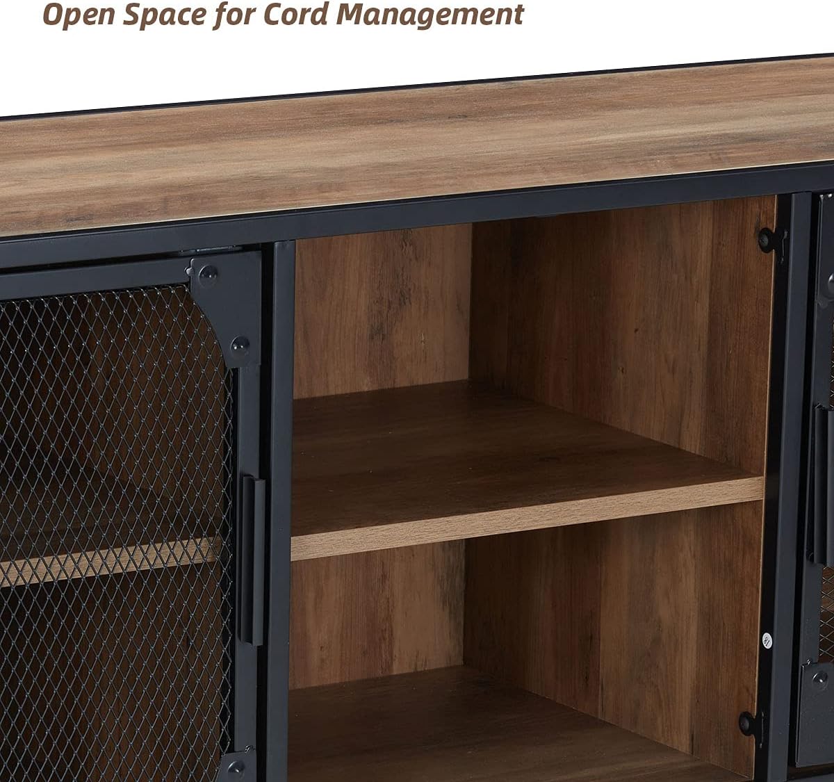 Rustic Brown Kitchen Storage Cabinet with Metal Mesh Doors and Adjustable Shelves Q496