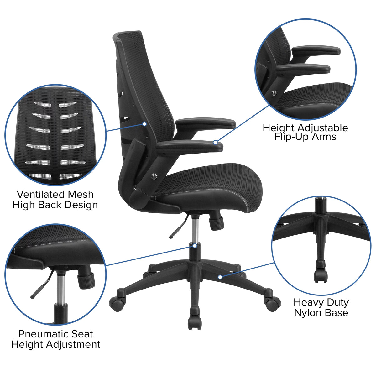 High Back Mesh Ergonomic Swivel Chair with Flip-Up Arms A14080