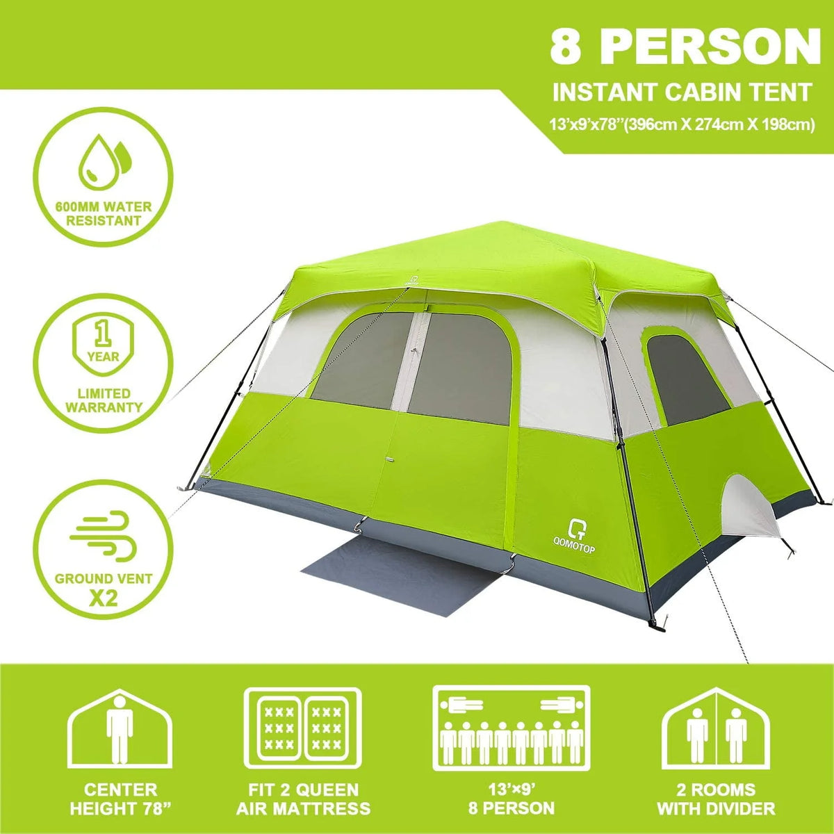 8 Person Instant Waterproof Camping Tent C89730