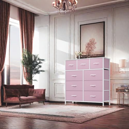 Pink 9 Drawer Fabric Storage Dresser U42725