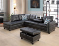 Black Leather Sectional Sofa with Storage Ottoman and Pillows Z3186