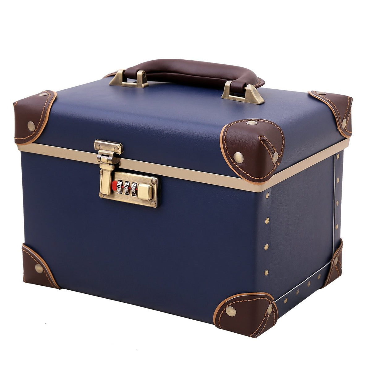 Retro Blue Portable Makeup Train Case with Combination Lock D642839