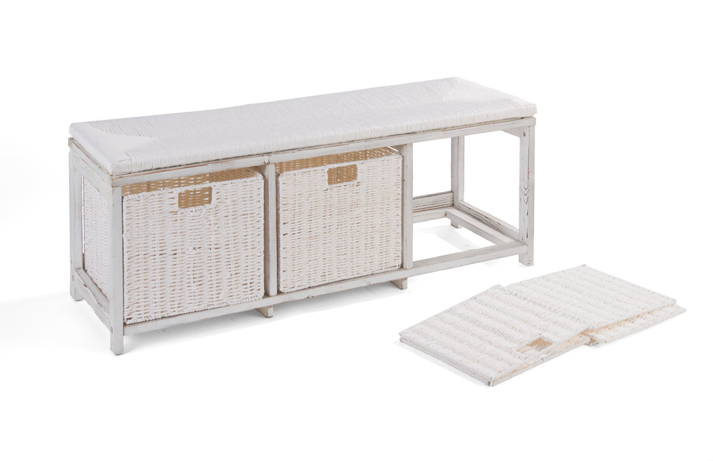 Brown Woven Top Storage Bench with Baskets L21741