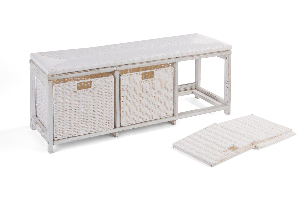 Brown Woven Top Storage Bench with Baskets L21741