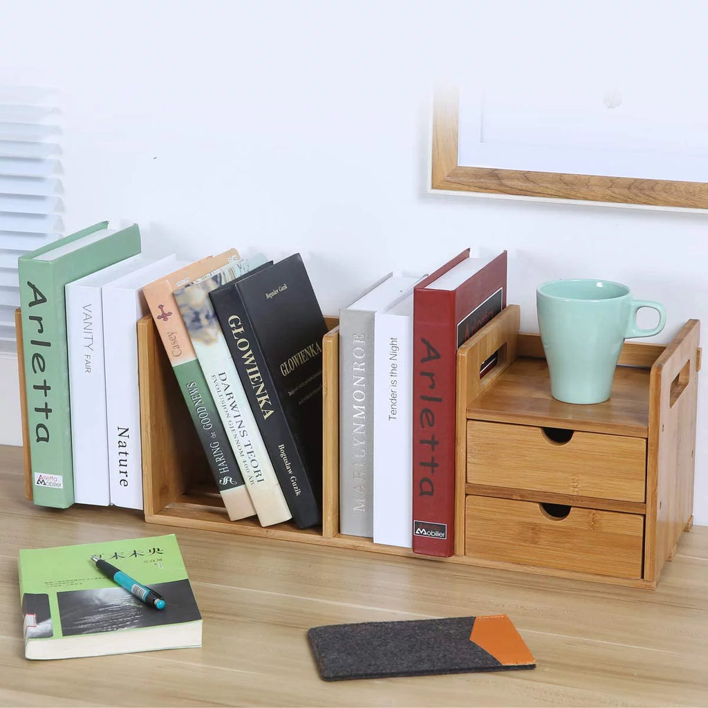Bamboo Expandable Desktop Bookshelf with 2 Drawers M1439