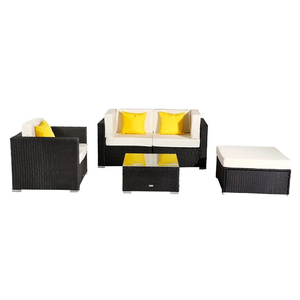 5 Pieces PE Wicker Rattan Patio Sofa Set V620561