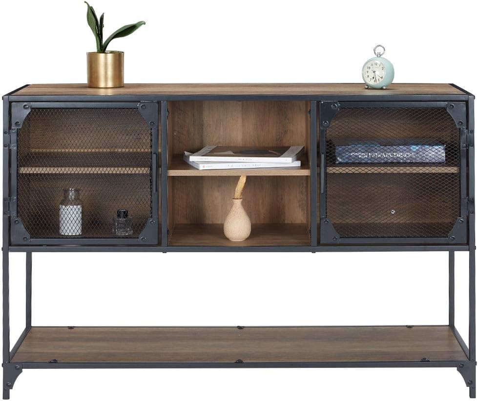 Rustic Brown Kitchen Storage Cabinet with Metal Mesh Doors and Adjustable Shelves Q496