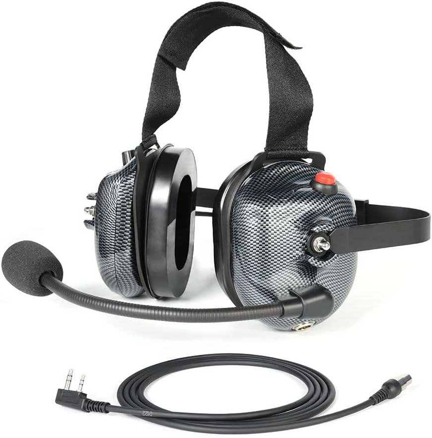 Carbon Fiber Style Behind The Head Two Way Radio Headset with Coil Cord Cable, Pack of 2 G1668