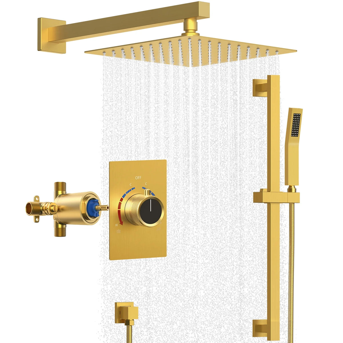 Brushed Gold Shower Faucet Set with Handheld Slide Bar W66751