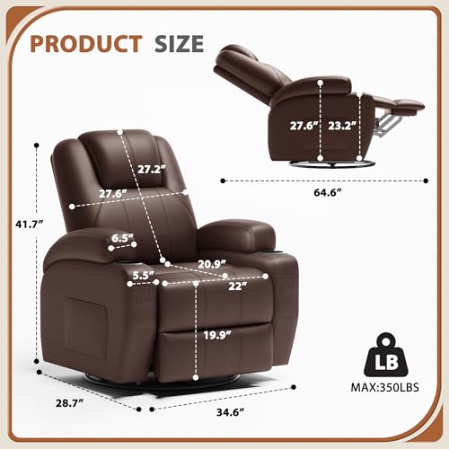 Brown Leather Swivel Rocker Recliner Chair M31772