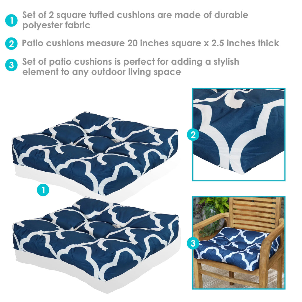 Square Tufted Patio Chair Seat and Back Cushions - 20" - Navy Blue and White - 2pk F229056
