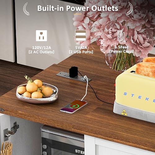 54.5" Farmhouse Mobile Kitchen Island with Power Outlet, Drop Leaf, Spice Rack and Drawer M55652