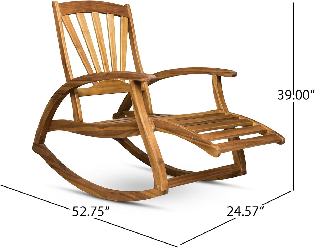 Teak Finish Acacia Wood Rocking Chair with Footrest O940
