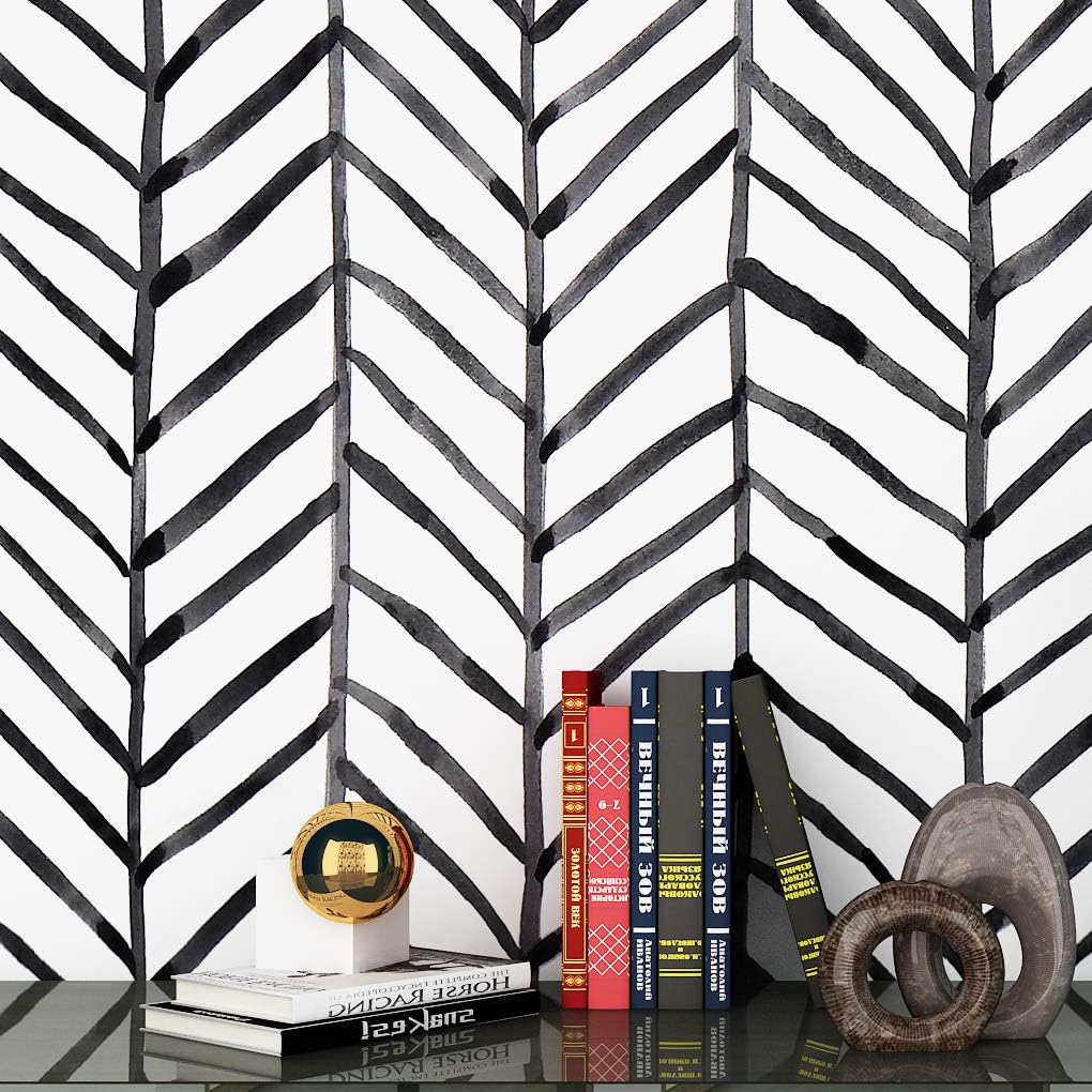Peel and Stick Wallpaper Black and White Roll 17.7x78.8 Inch Z523131