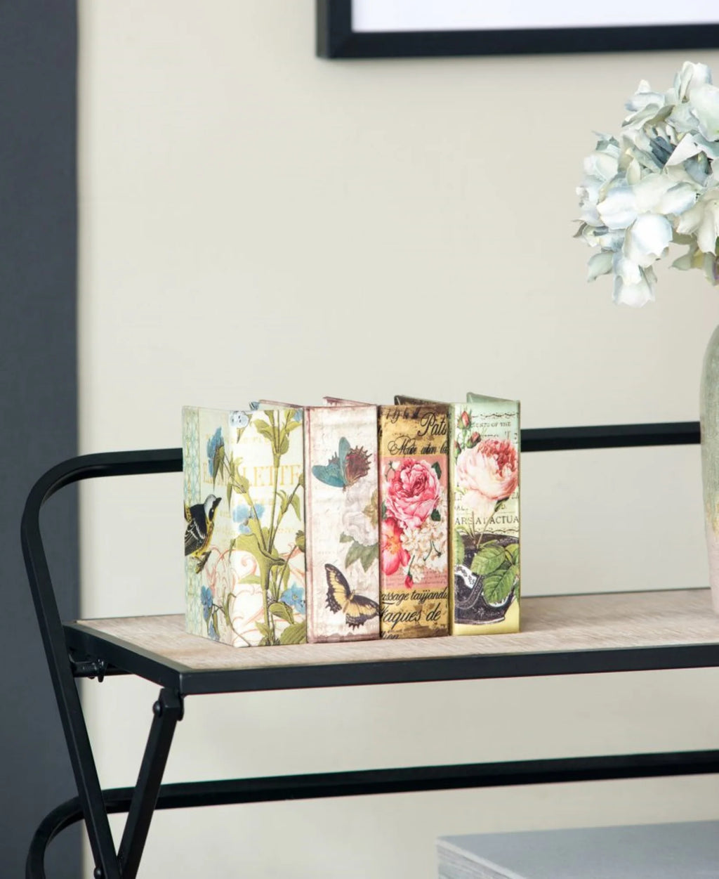 Floral Book Boxes 5.5" Green and Blue 4ct W40880