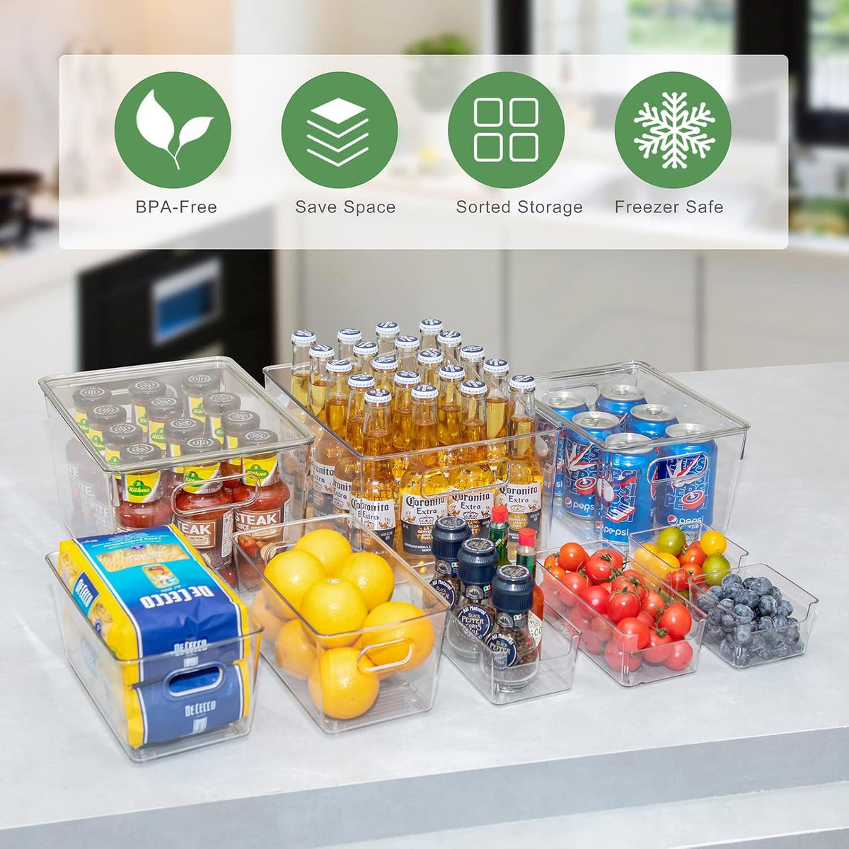 Clear Plastic Fridge Storage Bin with Lids, 9 PCS W77767