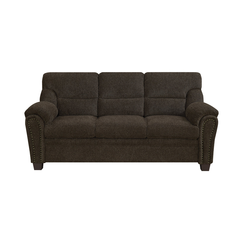 Brown Upholstered Sofa with Nailhead Trim E9604