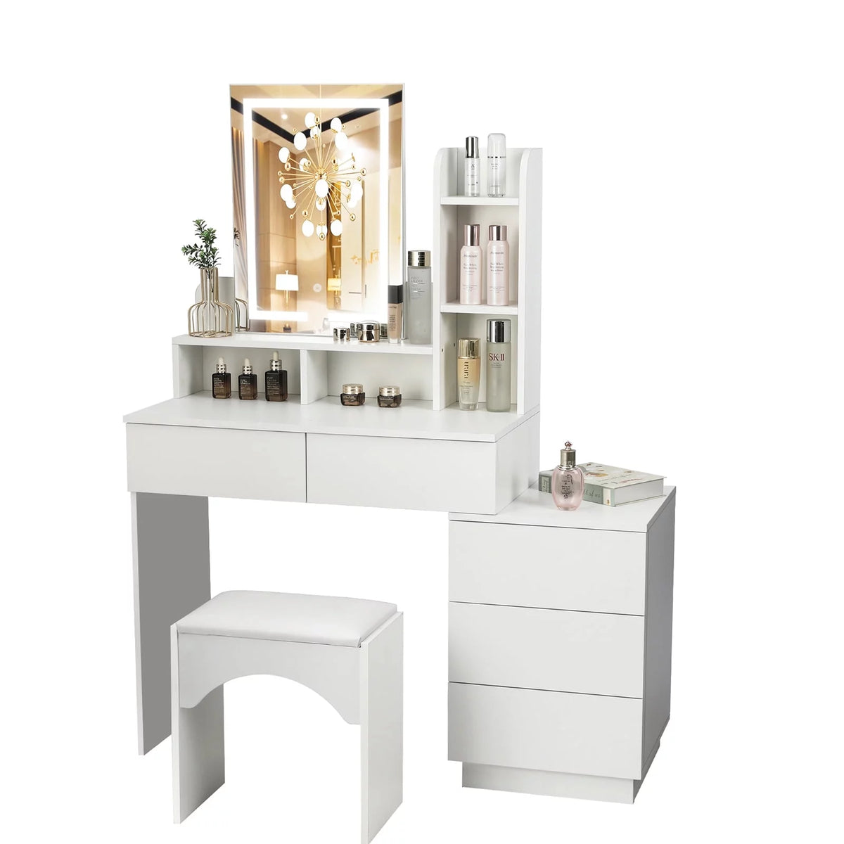 Vanity Table Set with Lighted Mirror and 5 Drawers H45191