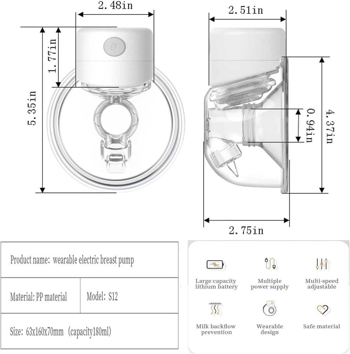 Wearable Electric Breast Pump with 24mm Flange, Pack of 2 U903724