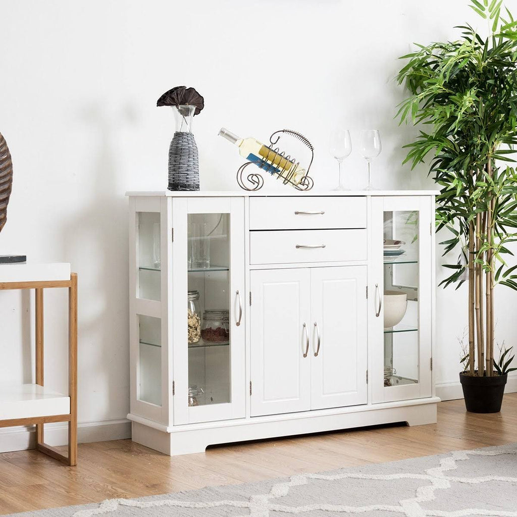 White Buffet Storage Cabinet with Glass Door Drawers H67228