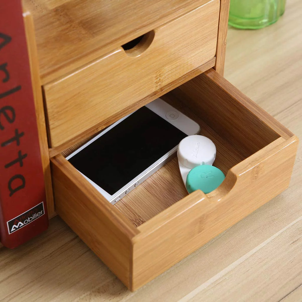 Bamboo Expandable Desktop Bookshelf with 2 Drawers M1439