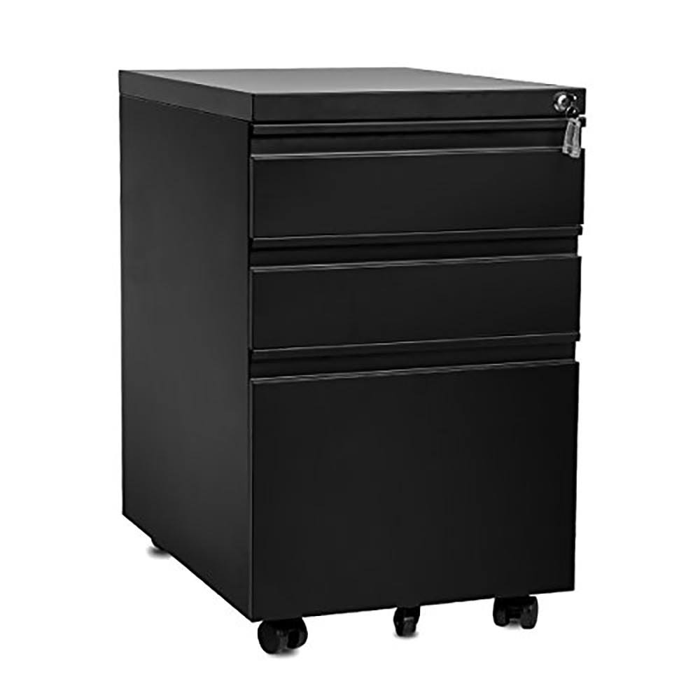 Black 3-Drawer Mobile Metal File Cabinet with Keys H22703