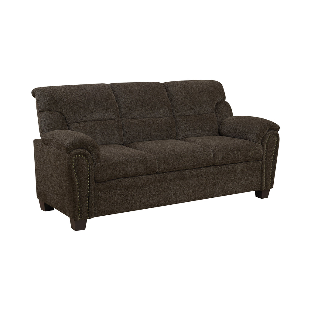 Brown Upholstered Sofa with Nailhead Trim E9604