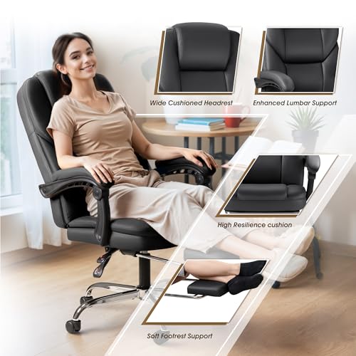 Brown Leather Ergonomic High Back Office Chair with Footrest F68656