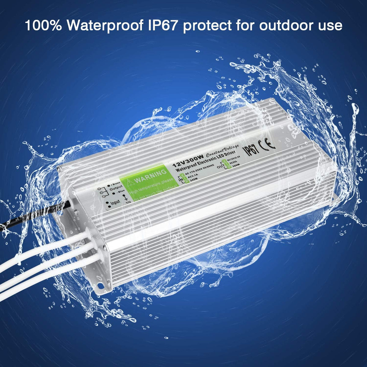 5 Pack Waterproof IP67 LED Power Supply Driver Transformer 300W 110V AC to 12V DC Low Voltage Output with 3-Prong Plug 3.3 Feet Cable U5354