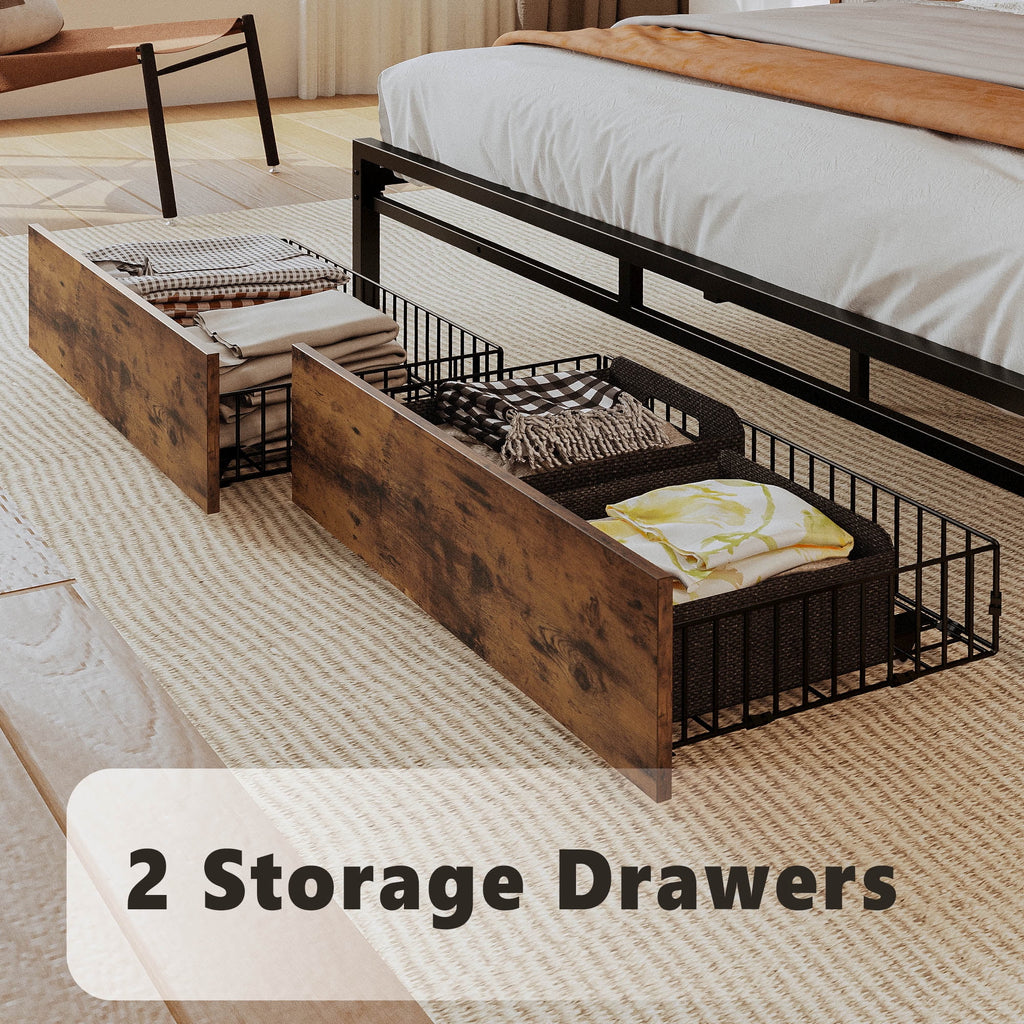 Queen Bed Frame with 2 Tier Storage Headboard and 2 Drawers R2164