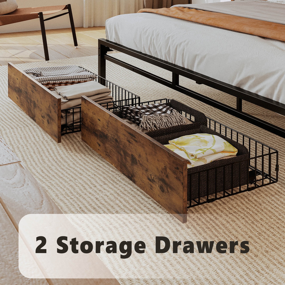 Queen Bed Frame with 2 Tier Storage Headboard and 2 Drawers R2164