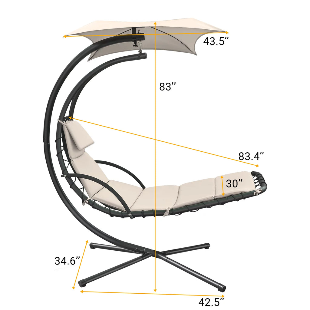 Beige Curved Hanging Chaise Lounge Chair with Canopy Y2498