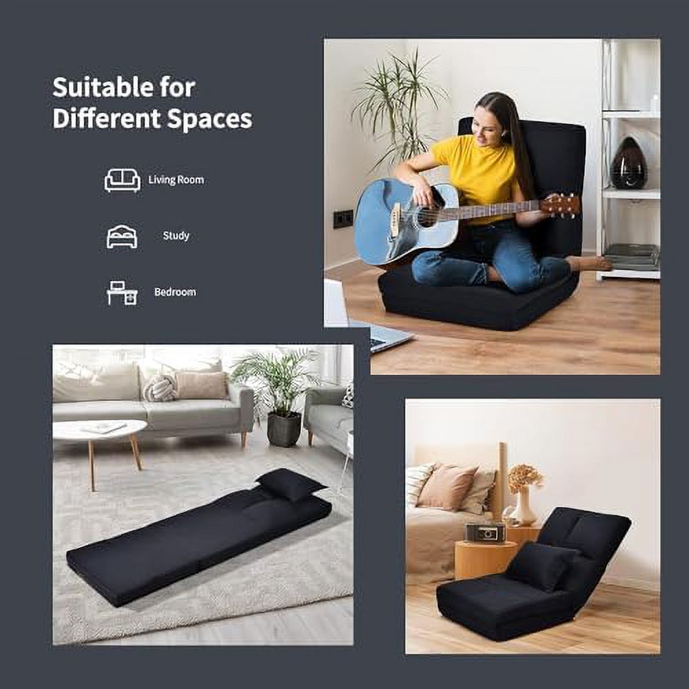 Moccha Folding Floor Chair with Pillow Adjustable 6 Reclining Position Upholstered Chaise Lounge X917135