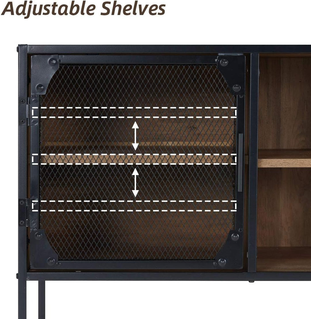 Rustic Brown Kitchen Storage Cabinet with Metal Mesh Doors and Adjustable Shelves Q496