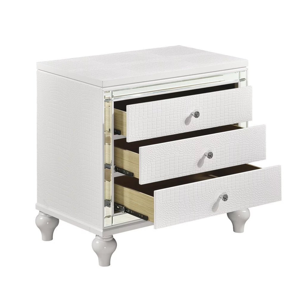 White 4pc Bedroom Set King Bed Nightstand Dresser Mirror Headboard O5206