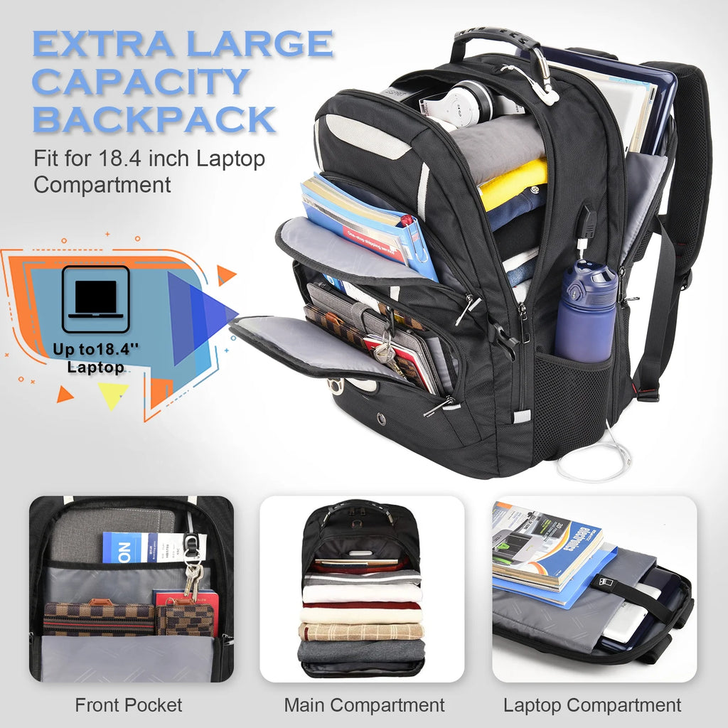 Extra Large 65L Water Resistant Anti-theft Travel Backpack with USB Charging Port T178202