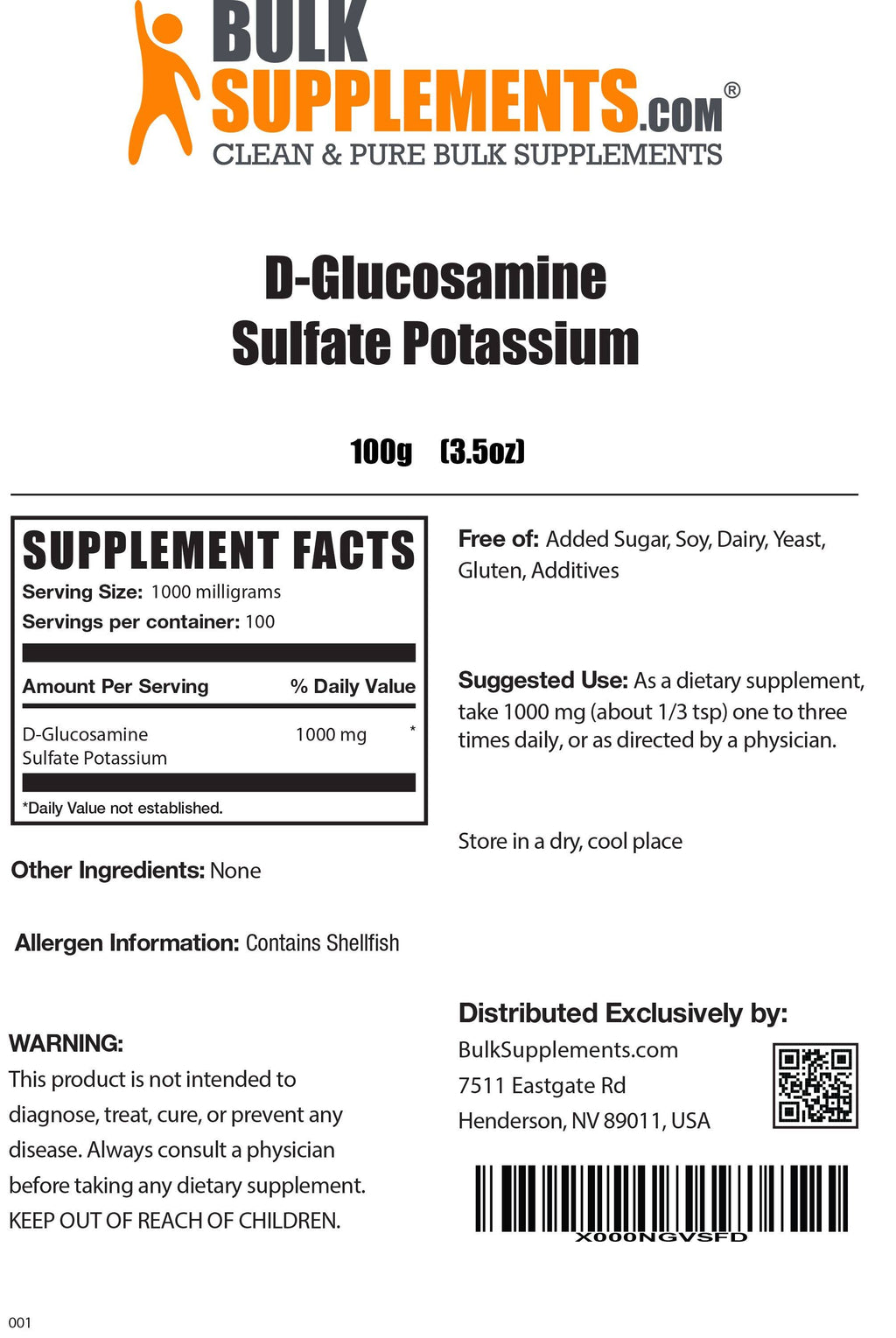 D-Glucosamine Sulfate Potassium Powder, 5kg Pure Powder E4369