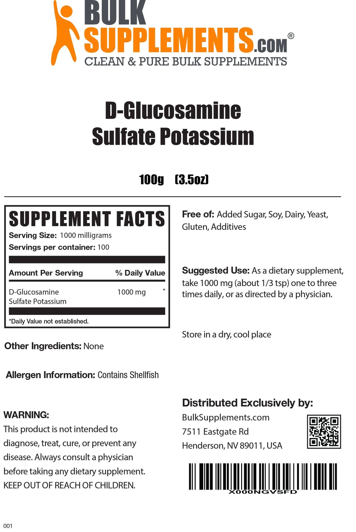 D-Glucosamine Sulfate Potassium Powder, 5kg Pure Powder E4369