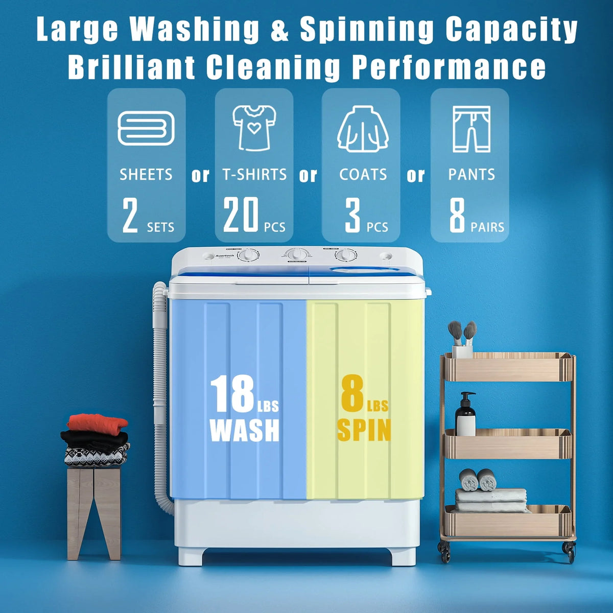 Portable 28lbs Twin Tub Compact Semi-Automatic Washer Spinner Combo A4395