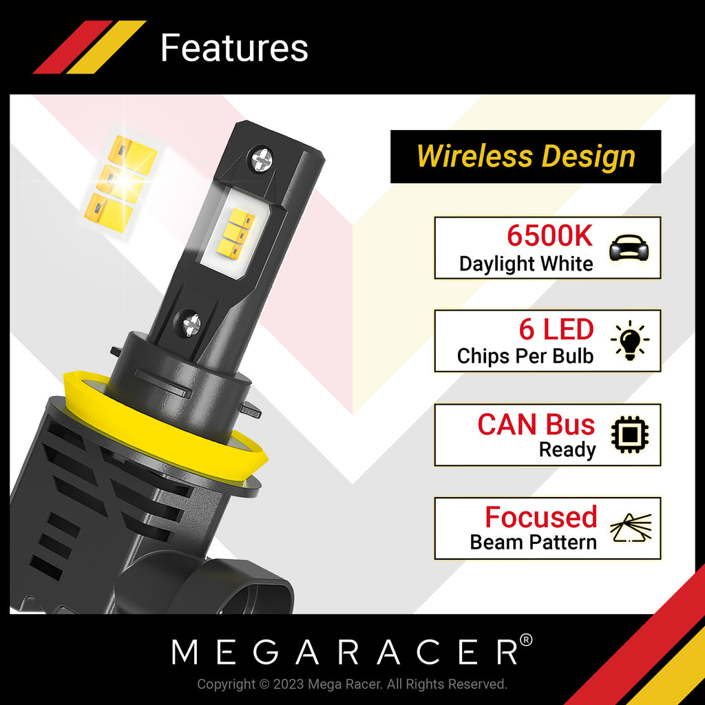 Wireless H11 LED Headlight Bulbs 6500K Cool White 12V 50W 12000LM Fog Light Q253714