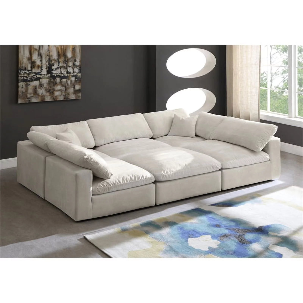 Velvet Down Filled Modular Sectional Sofa in Cream L89047