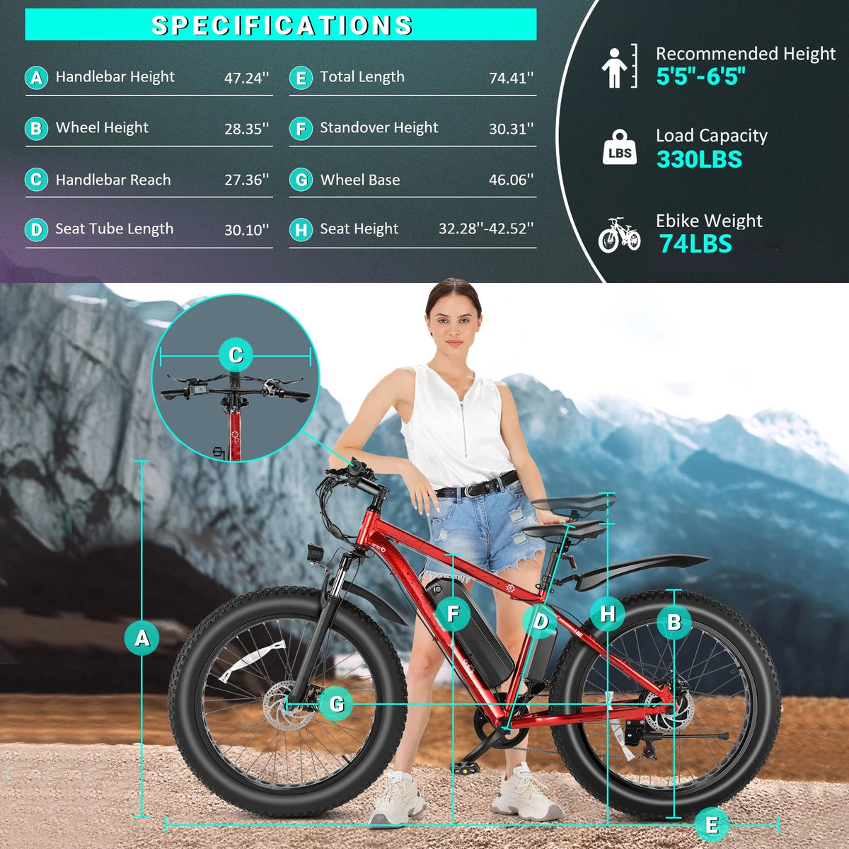 Electric Mountain Bicycle with 500W Motor and 48V Battery J3357