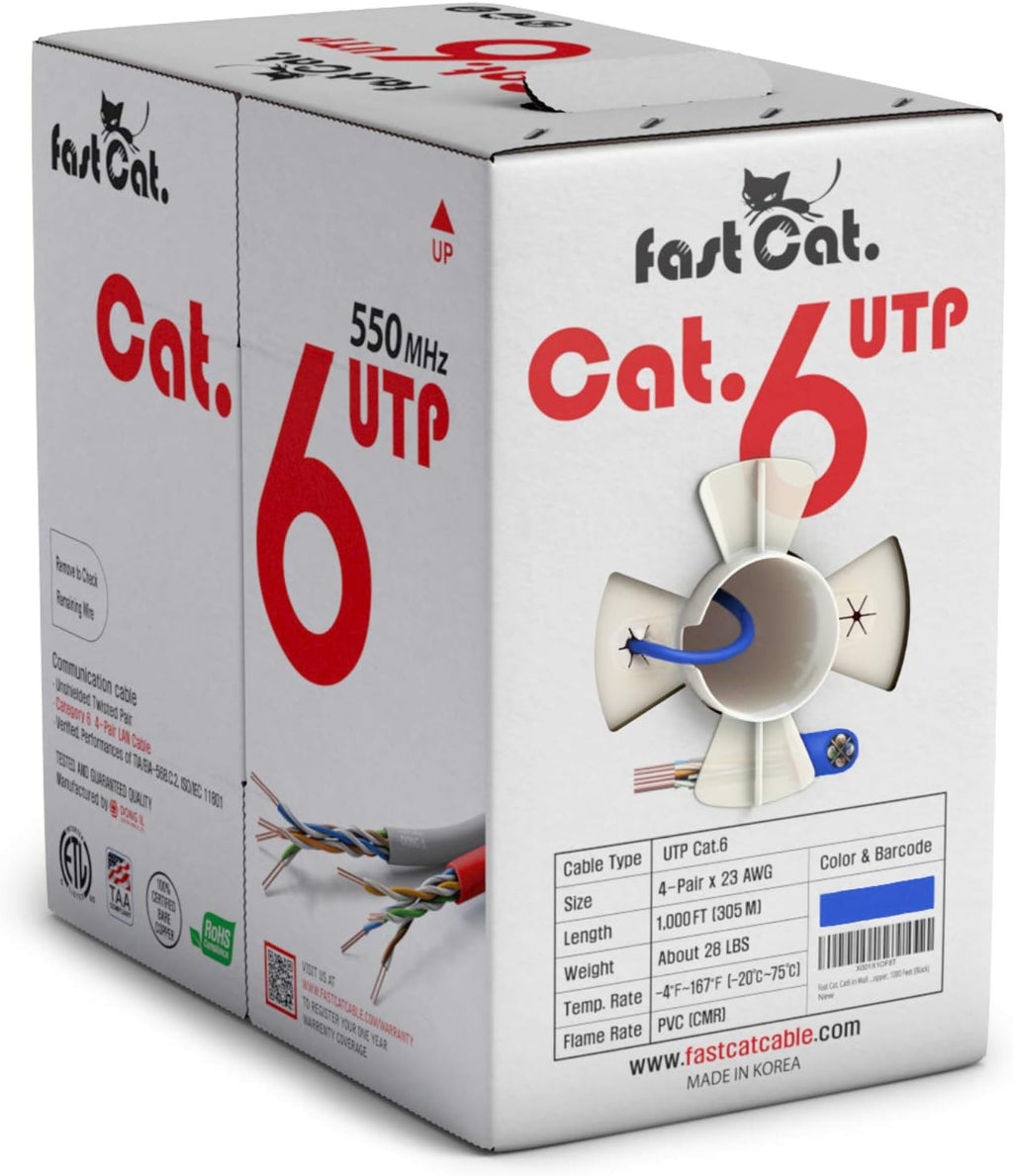Cat6 Ethernet Cable 1000ft - 23 AWG CMR Solid Bare Copper UTP LAN Cable (Purple) G994553