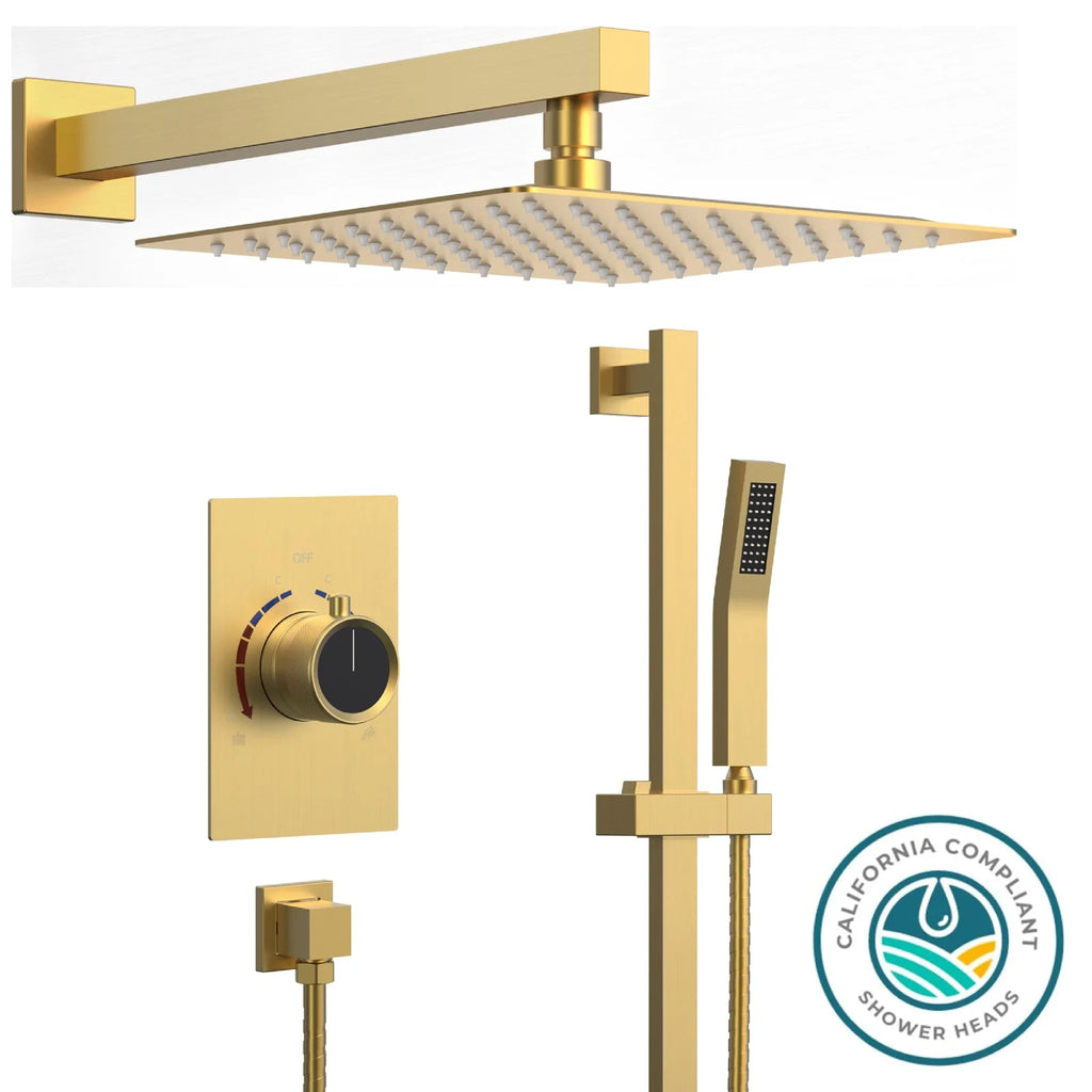 Brushed Gold Shower Faucet Set with Handheld Slide Bar W66751