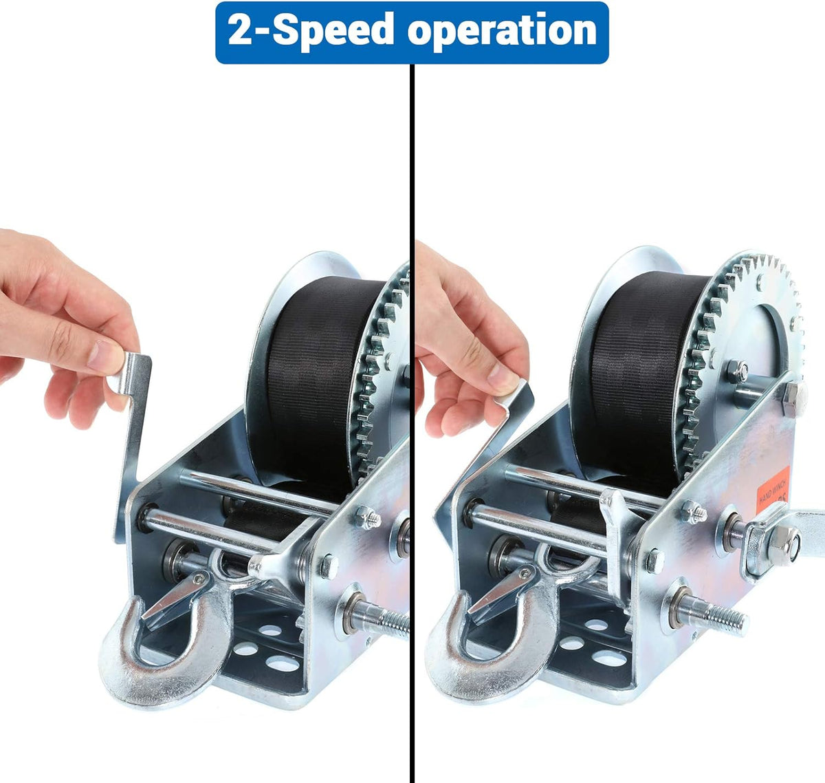 Heavy Duty Hand Winch with 26FT Strap and Hook, Pack of 2 Y5999