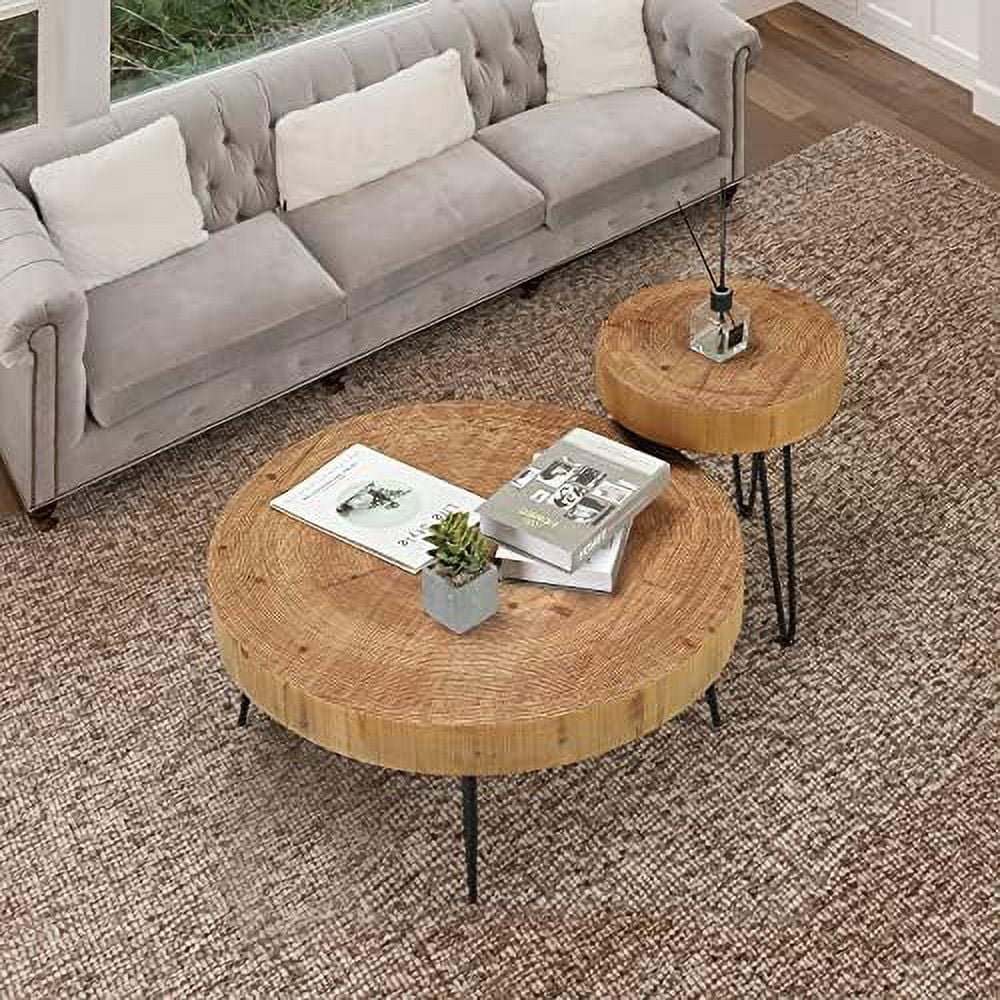 Round Coffee Table Set of 2 Solid Wood Side and End Table M9218