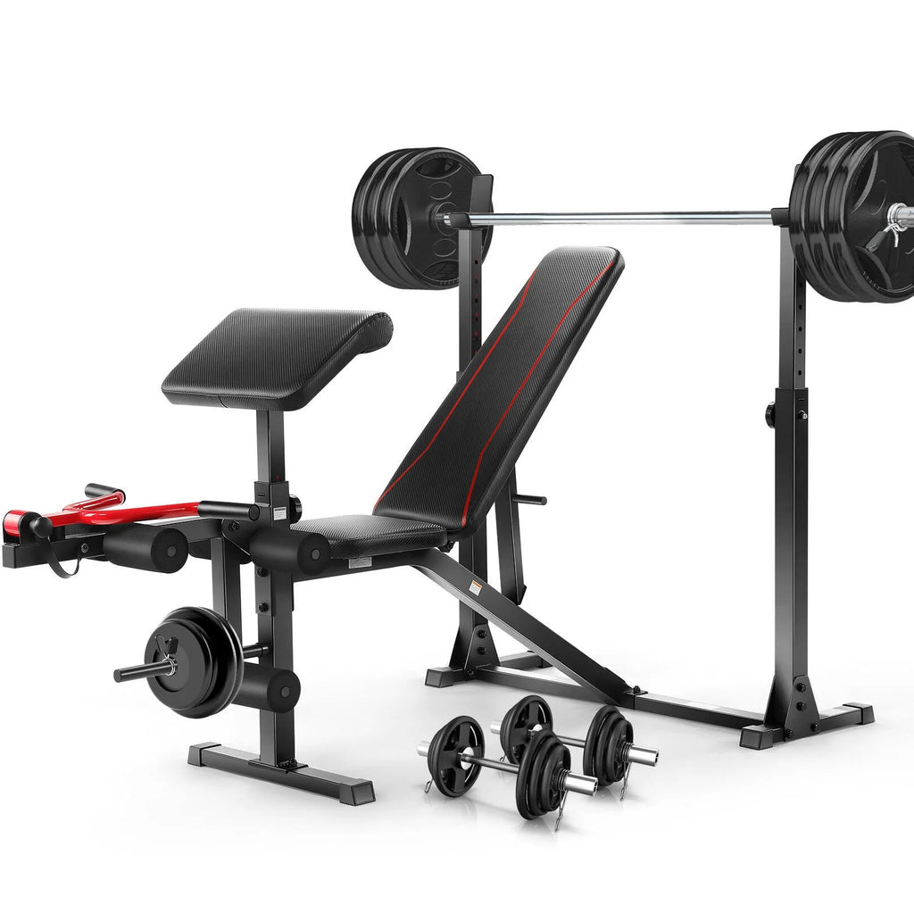 Adjustable Olympic Weight Bench Set with Barbell Rack S300357