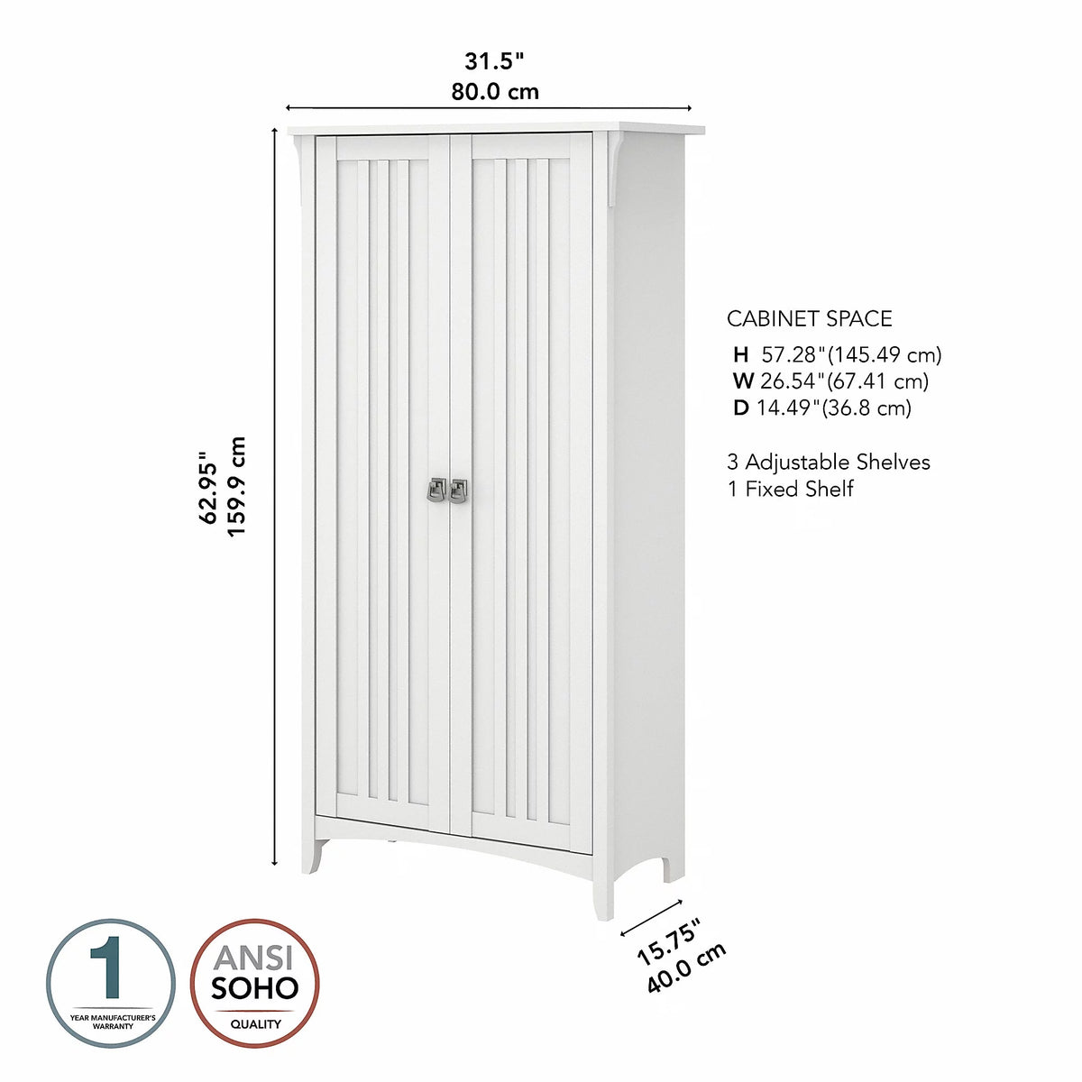 Pure White Tall Storage Cabinet with Doors D520513
