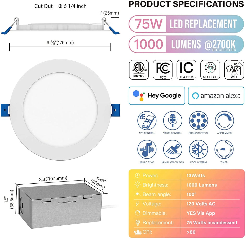 4 Packs White Recessed Canless Wafer Downlight X601655